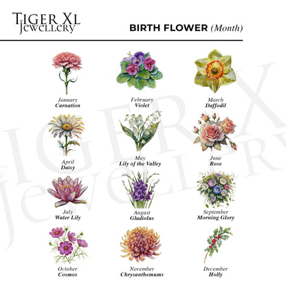 Personalized Birthstone Necklace with Initial & Flower – Custom Gift for Her, Meaningful Jewelry