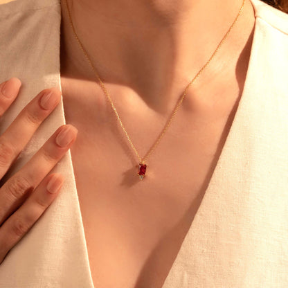 Red Gemstone Pendant – Elegant Gold Birthstone Necklace
