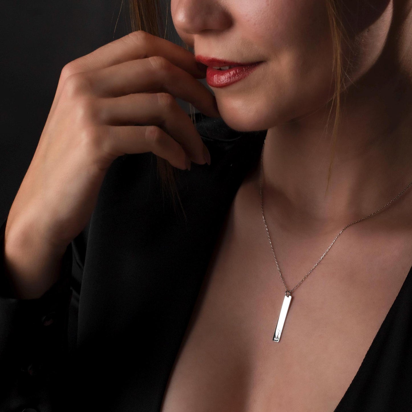 Personalized Bar Necklace, Custom Engraved Pendant, Minimalist Name Jewelry, Sterling Silver Gift for Her