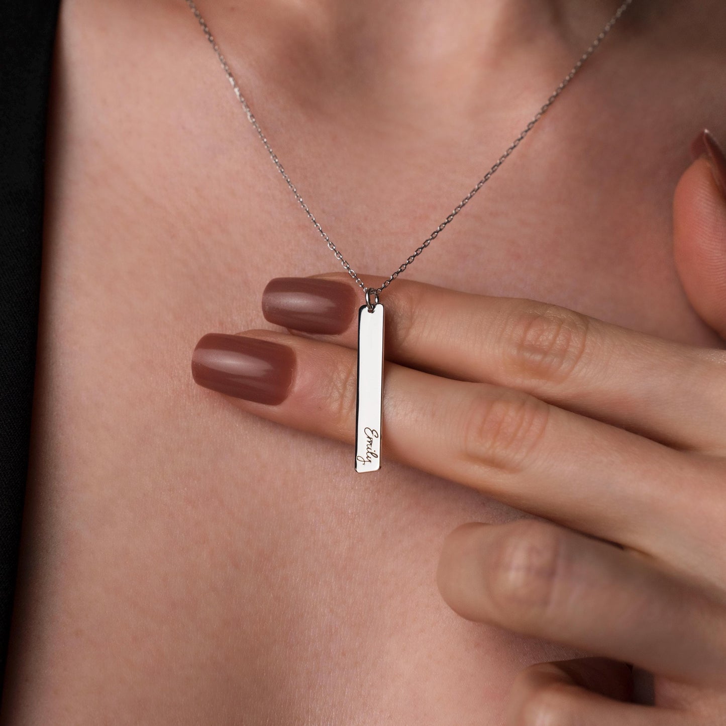 Personalized Bar Necklace, Custom Engraved Pendant, Minimalist Name Jewelry, Sterling Silver Gift for Her