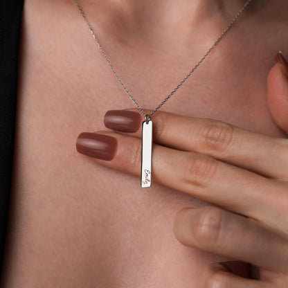 Personalized Bar Necklace, Custom Engraved Pendant, Minimalist Name Jewelry, Sterling Silver Gift for Her