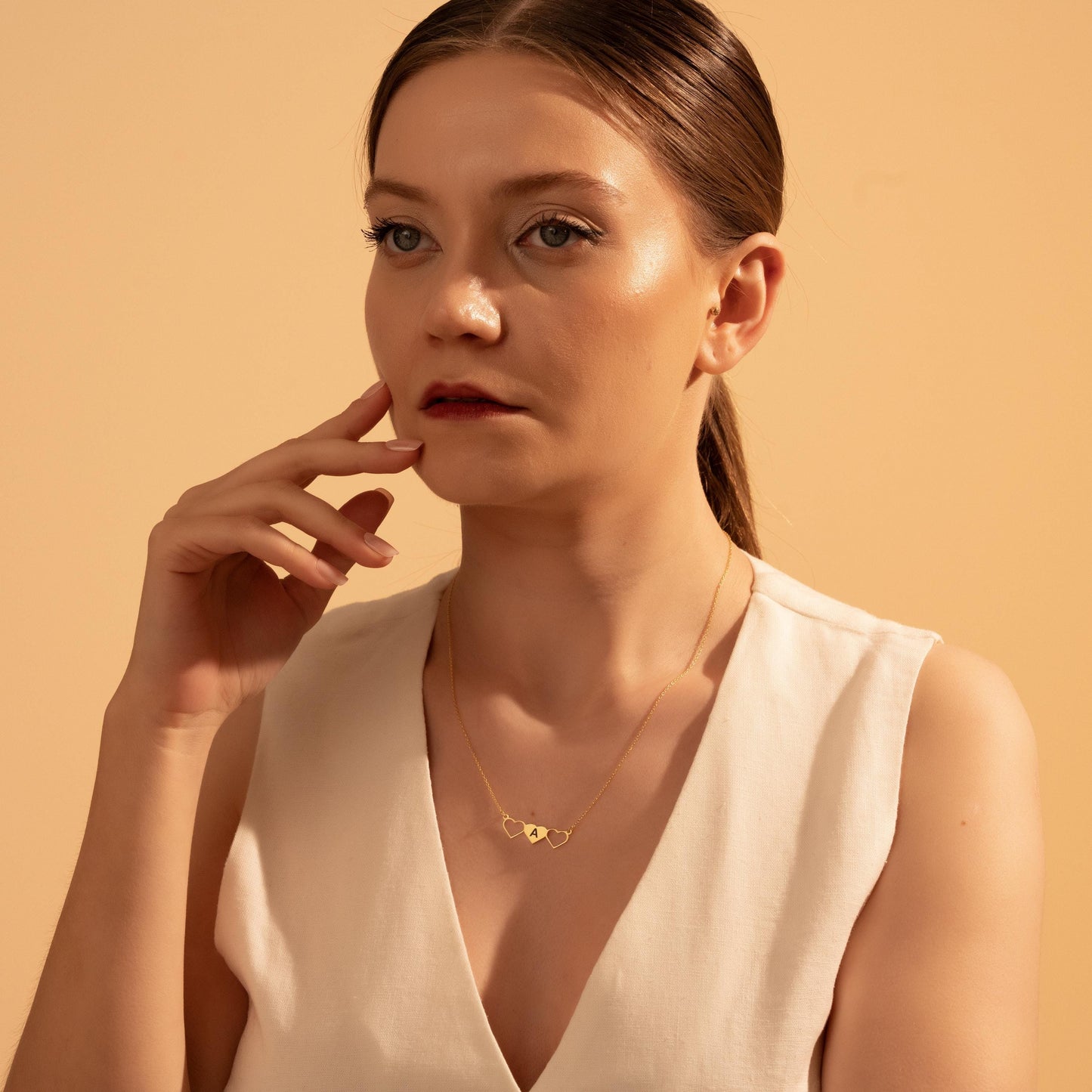 Personalized Heart Initial Necklace – Custom Triple Heart Pendant Gift for Her