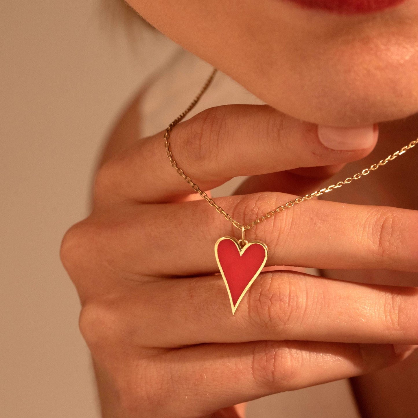 Red Heart Pendant Necklace – Custom Love Necklace Gift for Her, 18K Gold Plated
