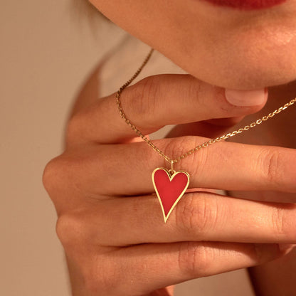 Red Heart Pendant Necklace – Custom Love Necklace Gift for Her, 18K Gold Plated