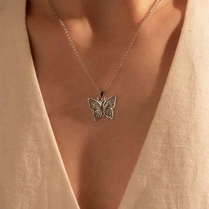 Butterfly Pendant Necklace - Elegant Silver Necklace for Her - Dainty Butterfly Gift Jewelry