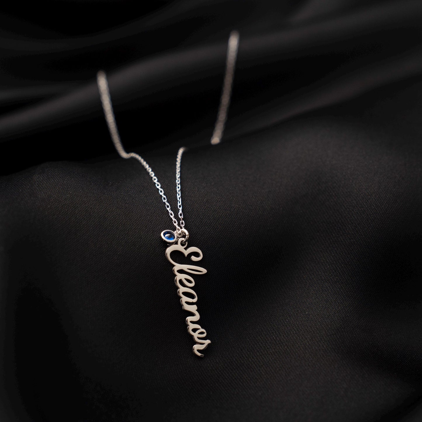 Personalized Vertical Name Necklace with Birthstone - Elegant Silver Custom Pendant