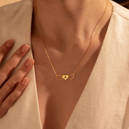 Personalized Heart Initial Necklace – Custom Triple Heart Pendant Gift for Her
