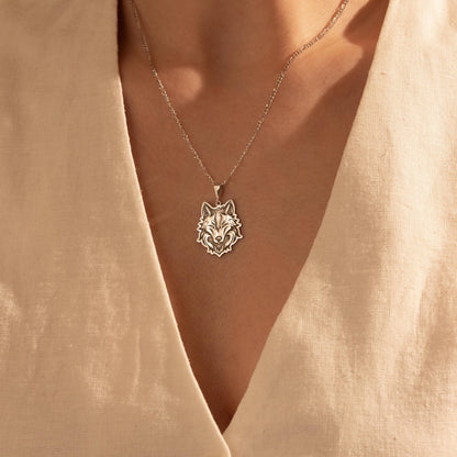 Silver Wolf Pendant Necklace - Animal Spirit Jewelry - Wilderness Gift for Her