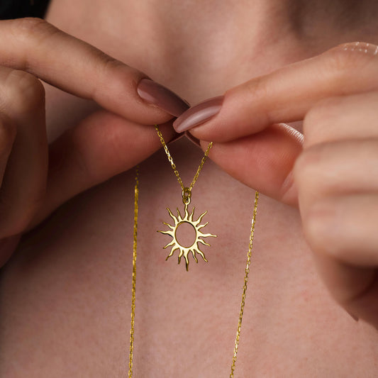 Sun Necklace, Sterling Silver Jewelry, Minimalist Sun Pendant, Celestial Gift for Her