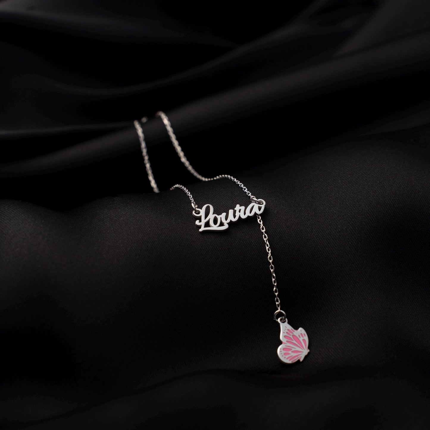 Enamel Butterfly Personalized Necklace - Elegant 925 Silver Jewelry for Her