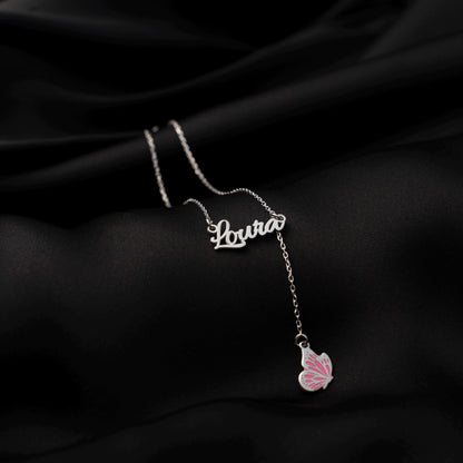 Enamel Butterfly Personalized Necklace - Elegant 925 Silver Jewelry for Her
