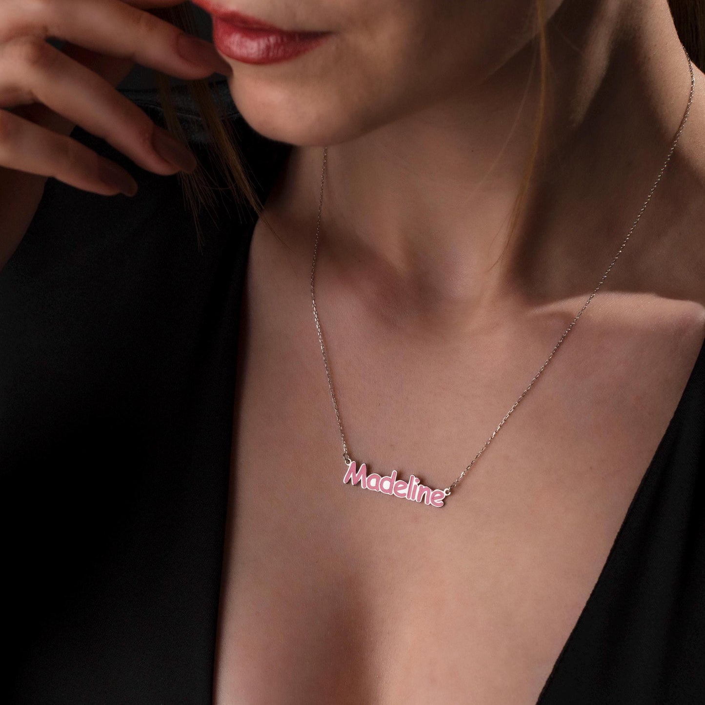 Enamel Name Necklace for Girls: Customized Silver Jewelry, Cute Personalized Gift