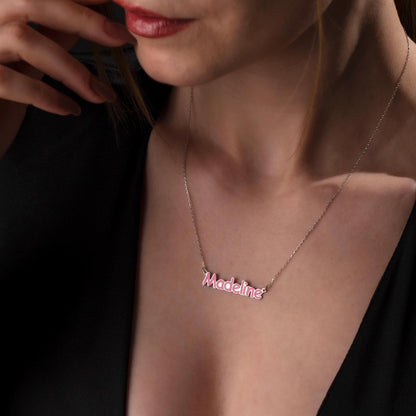 Enamel Name Necklace for Girls: Customized Silver Jewelry, Cute Personalized Gift