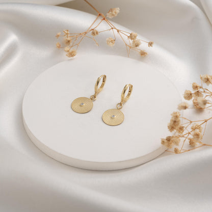 Textured Disc Earrings – Vintage Style Drop Hoop – Elegant Gift for Her