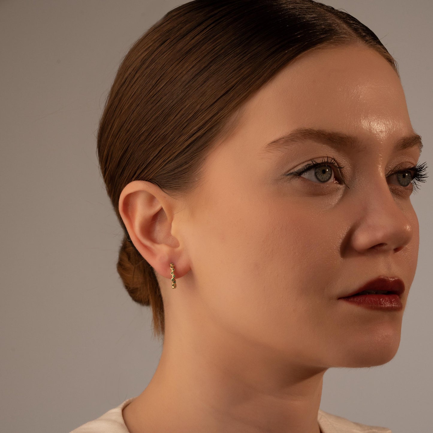 Dainty Gold Hoop Earrings with Emerald Green Crystals - Elegant Gift for Her