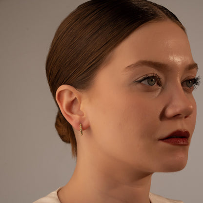 Dainty Gold Hoop Earrings with Emerald Green Crystals - Elegant Gift for Her