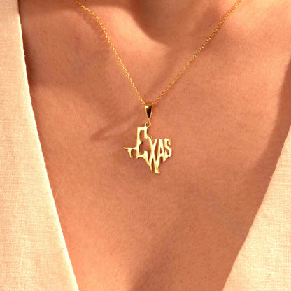 Texas Map Necklace – Custom State Pendant, Gold Plated Texas Jewelry Gift