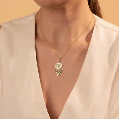 Daisy Necklace - Enamel Flower Pendant, Gold Plated Silver Charm, Floral Jewelry Gift