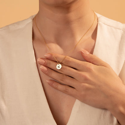 Dainty Custom Letter Necklace - Stylish Gold Initial Disc on Silver Chain