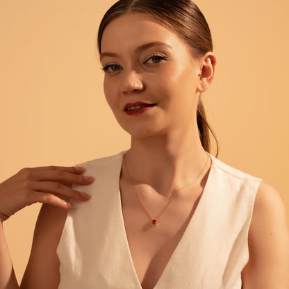 Red Gemstone Pendant – Elegant Gold Birthstone Necklace