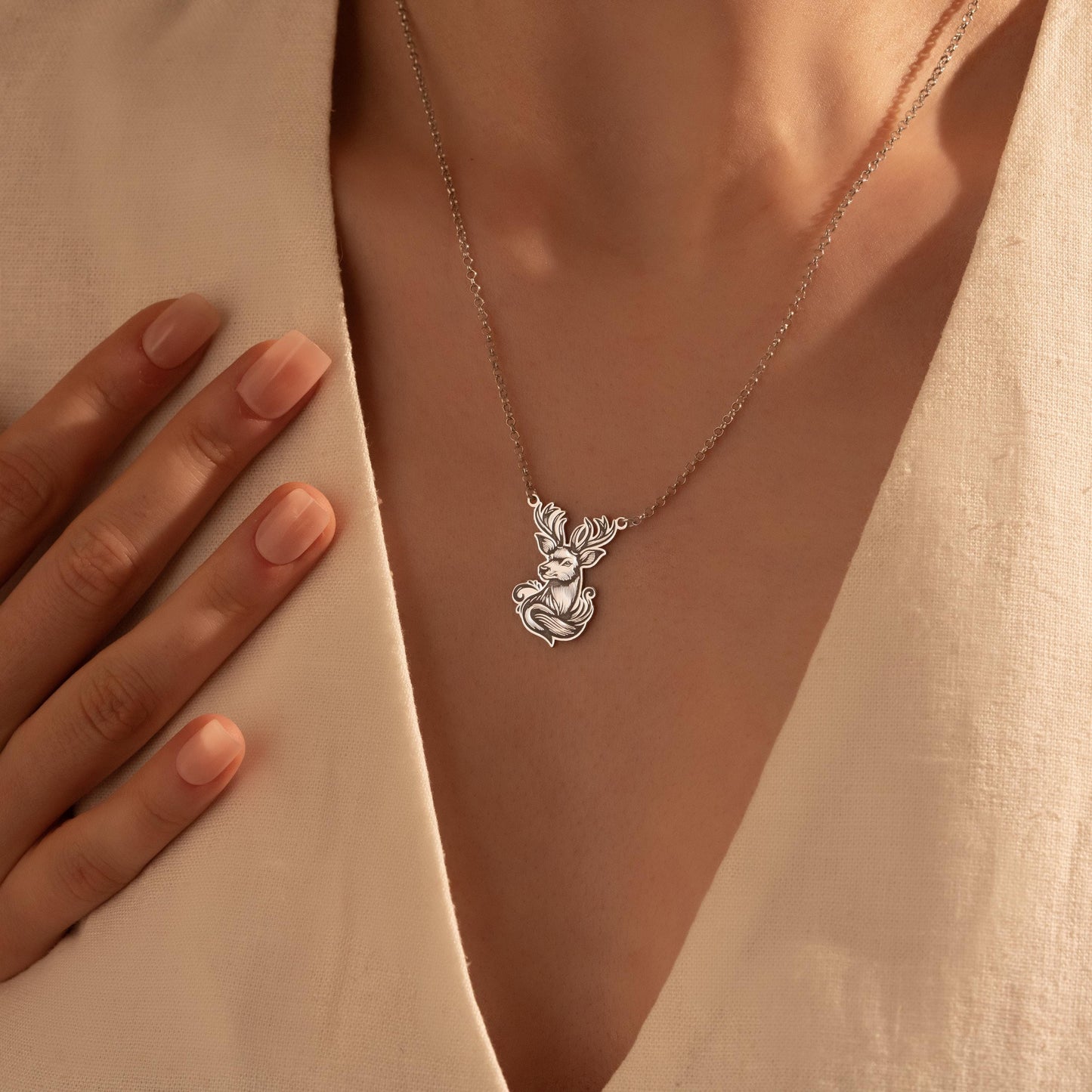 Deer Pendant Necklace – 925 Silver Forest Animal Jewelry Gift