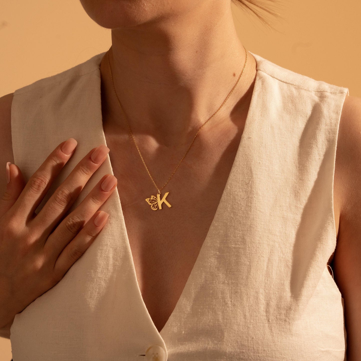 Personalized Butterfly Initial Necklace - Dainty Gold Pendant for Women