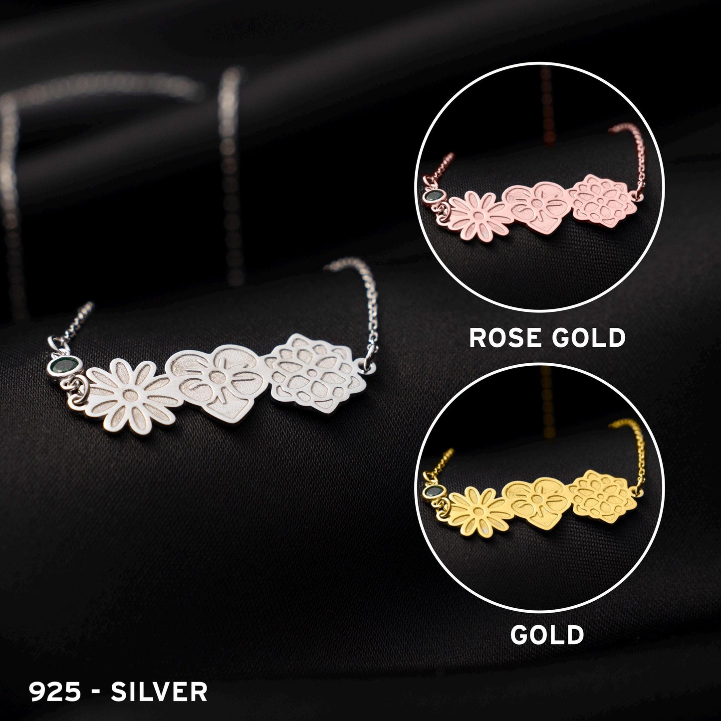 Elegant Birthstone Flower Necklace - Handcrafted 925 Silver Charm, Perfect Gift Idea