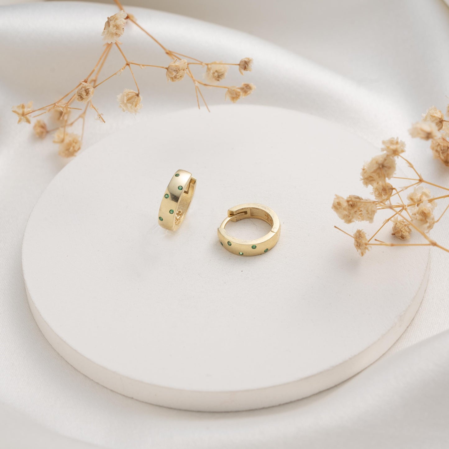 Huggie Earrings – Green Stone Hoop – Minimalist Gift for Her or Him