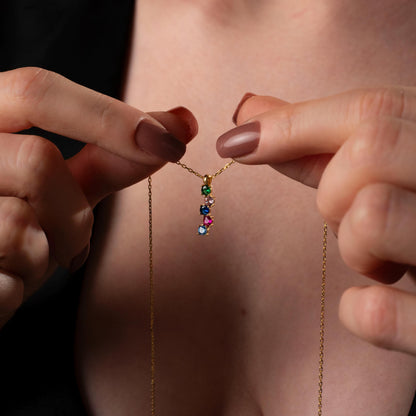 Unique Birthstone Drop Necklace, Custom Family Keepsake, Delicate Vertical Pendant