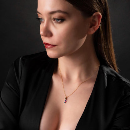 Unique Birthstone Drop Necklace, Custom Family Keepsake, Delicate Vertical Pendant