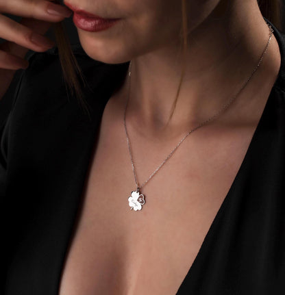 Lucky Four Leaf Clover Necklace - Personalized Silver Charm for Her