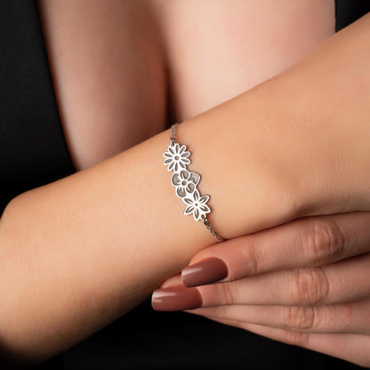 Blossom Birth Flower Bracelet: A Dainty Floral Delight in Silver or Gold