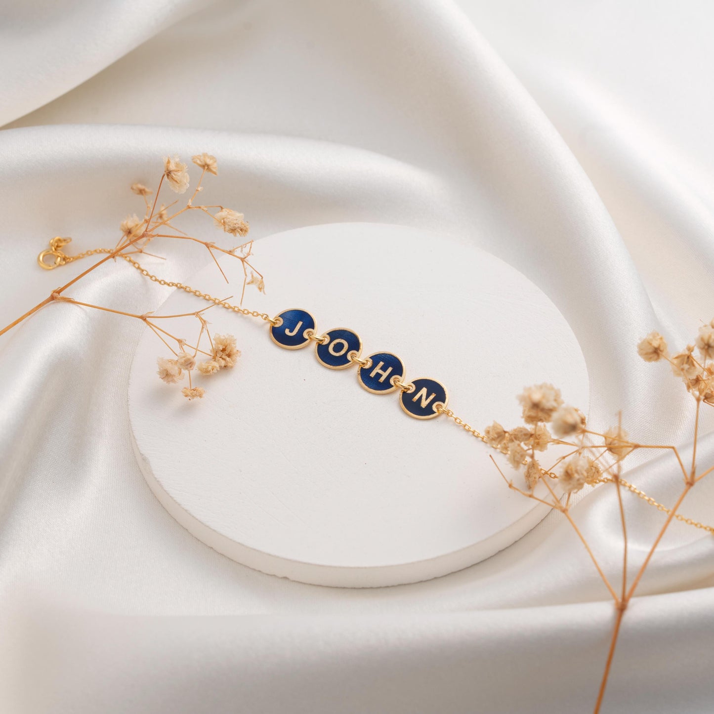 Bespoke Enamel Letter Bracelet - Vibrant Blue Personalized Jewelry