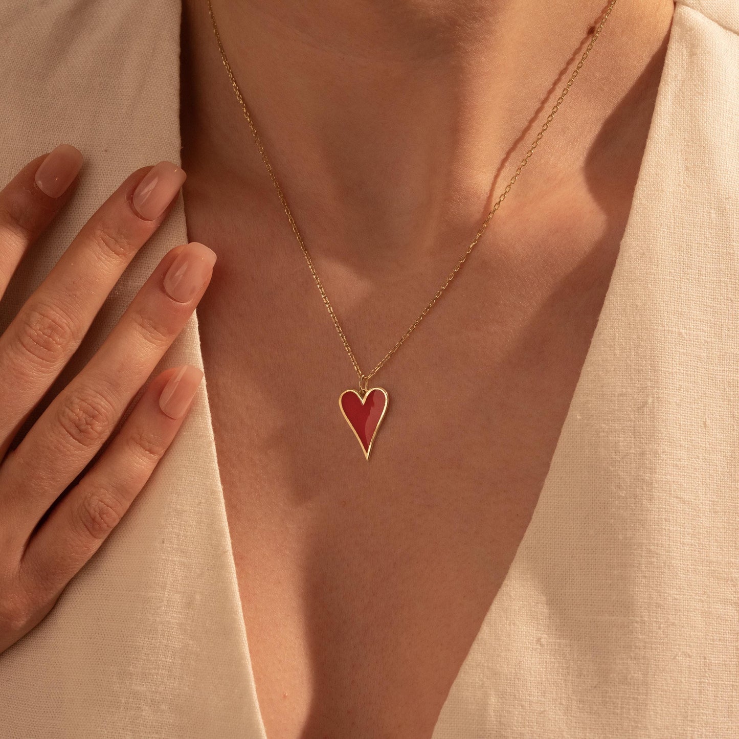 Red Heart Pendant Necklace – Custom Love Necklace Gift for Her, 18K Gold Plated