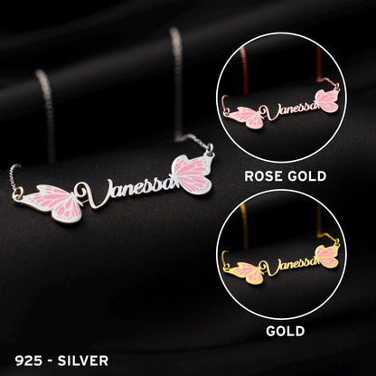 Whimsical Butterfly Name Necklace - Personalized 925 Silver Pendant for Her