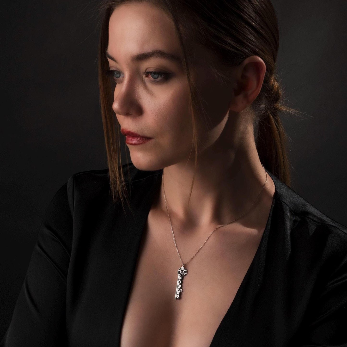 Chic Personalized Name Necklace with At Symbol Pendant - Custom Sterling Silver Jewelry for Her