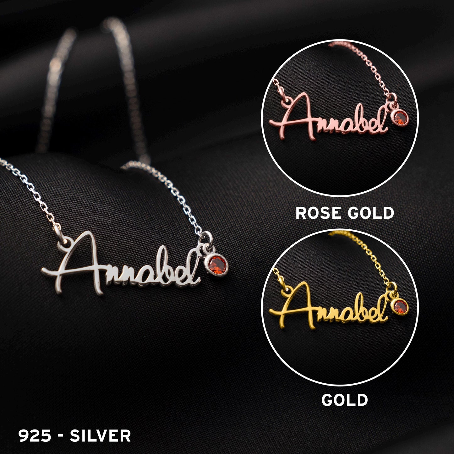 Name Necklace with Birthstone, Custom Silver Jewelry, 925 Pendant, Personalized Gift for Her