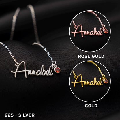 Name Necklace with Birthstone, Custom Silver Jewelry, 925 Pendant, Personalized Gift for Her