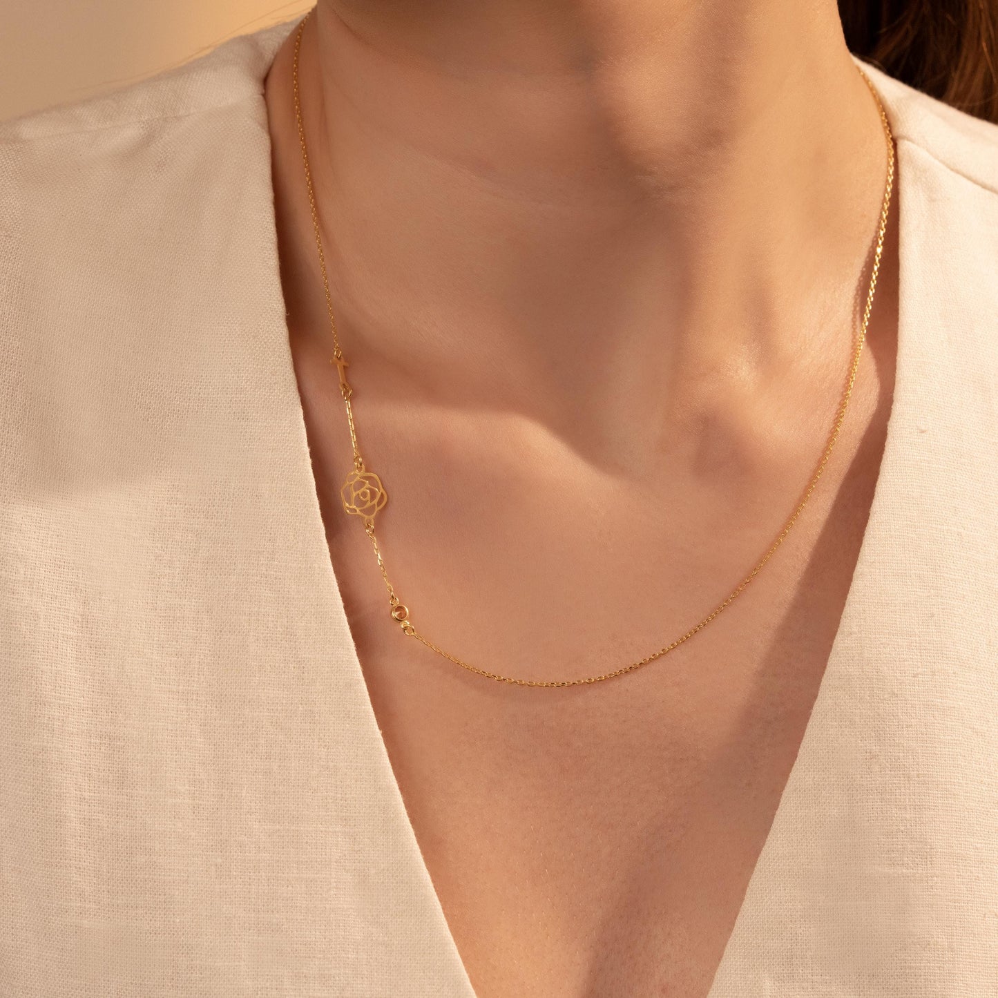 Personalized Birthstone Necklace with Initial & Flower – Custom Gift for Her, Meaningful Jewelry