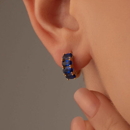 Sparkling Blue Gemstone Huggie Earrings in Gilded Hoops - Perfectly Pretty Gift Idea