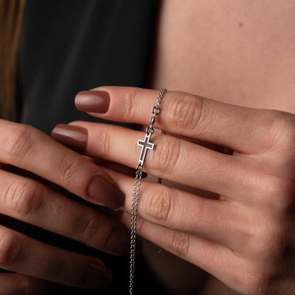 Personalized Birthstone Cross Bracelet in Sterling Silver - Symbol of Faith & Love