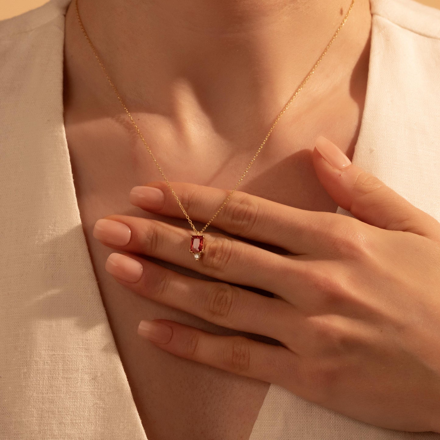 Red Gemstone Pendant – Elegant Gold Birthstone Necklace