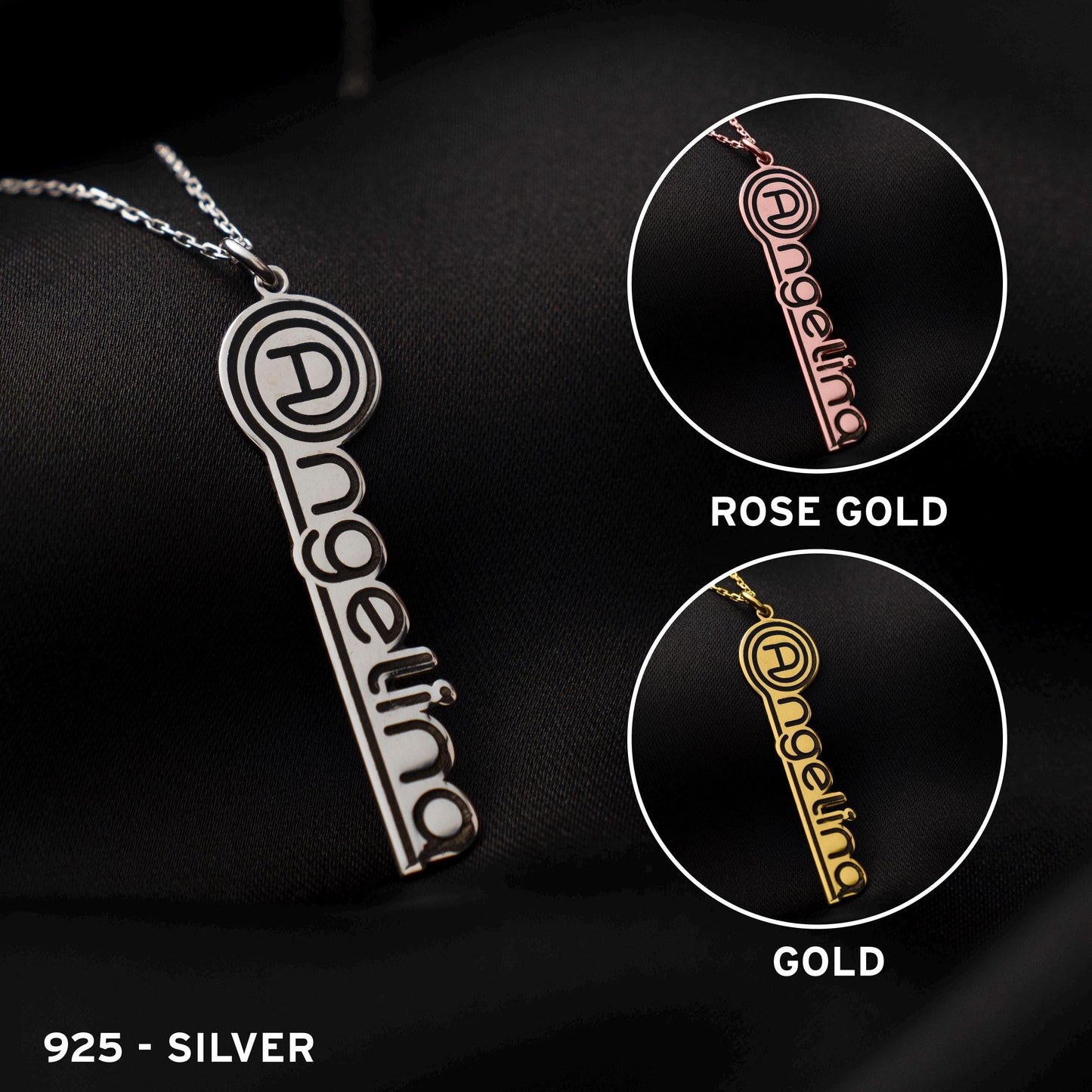 Chic Personalized Name Necklace with At Symbol Pendant - Custom Sterling Silver Jewelry for Her