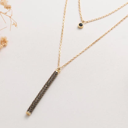 Elegant Black Crystal Layered Necklace - 18K Gold Plated Dainty Jewelry Gift for Her