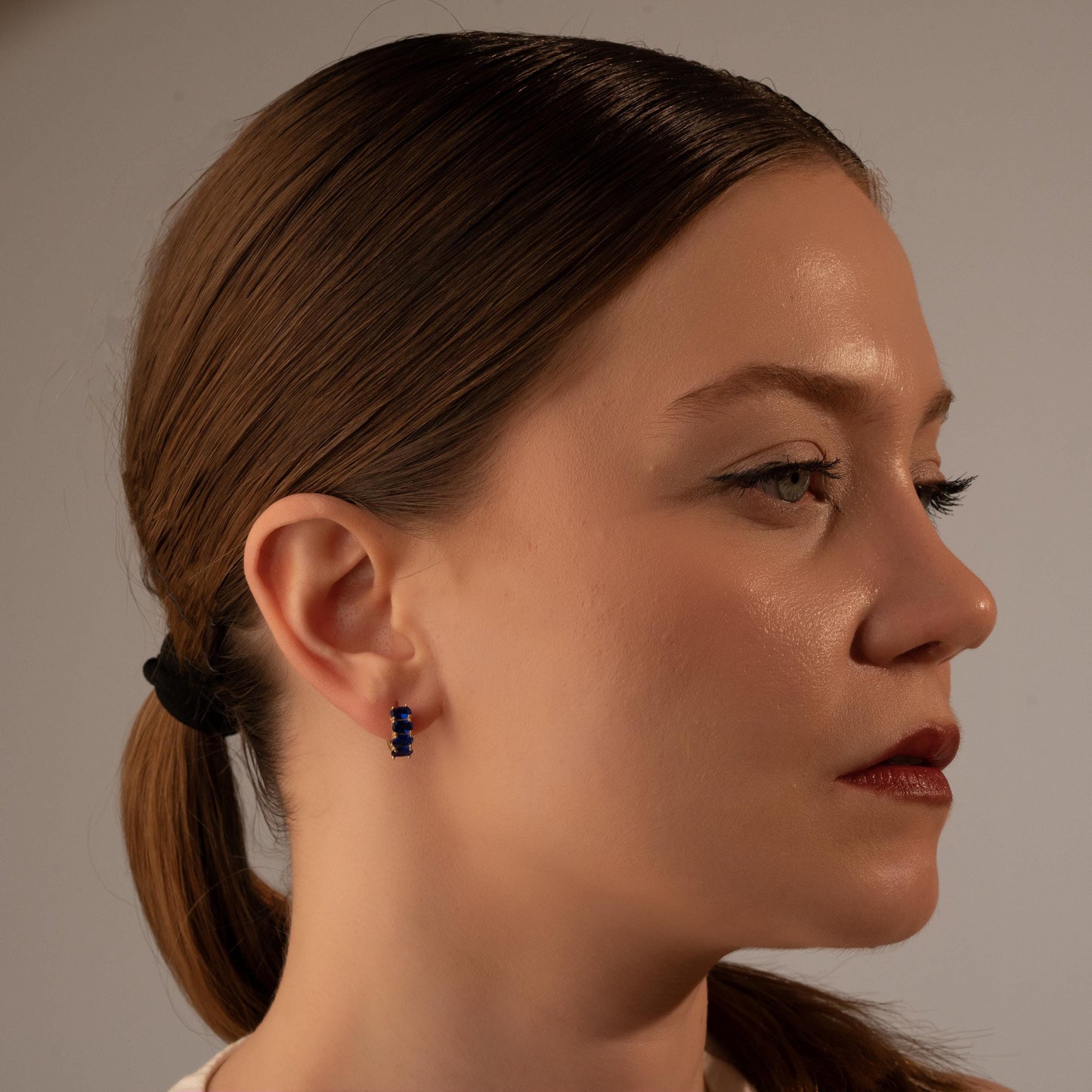 Sparkling Blue Gemstone Huggie Earrings in Gilded Hoops - Perfectly Pretty Gift Idea