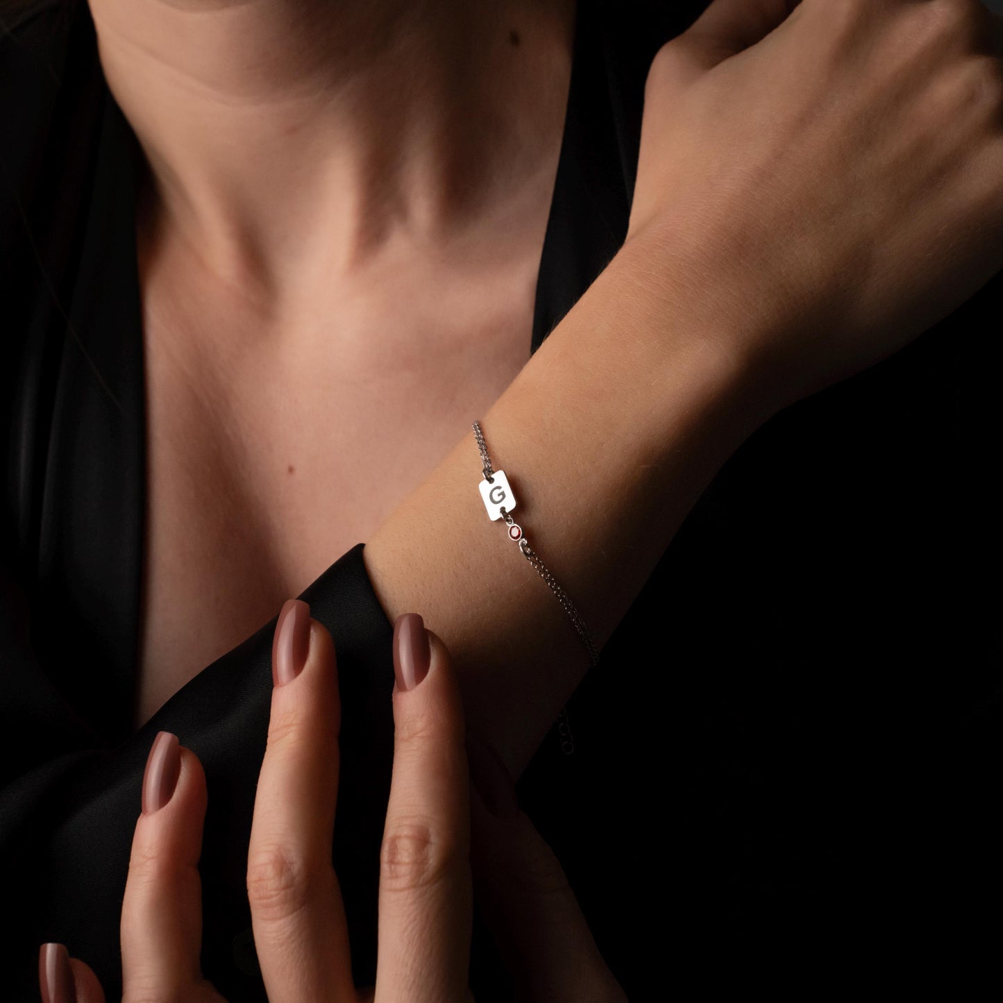 Dainty Initial Bracelet with Birthstone Charm - A Unique Personalized Gift for Her