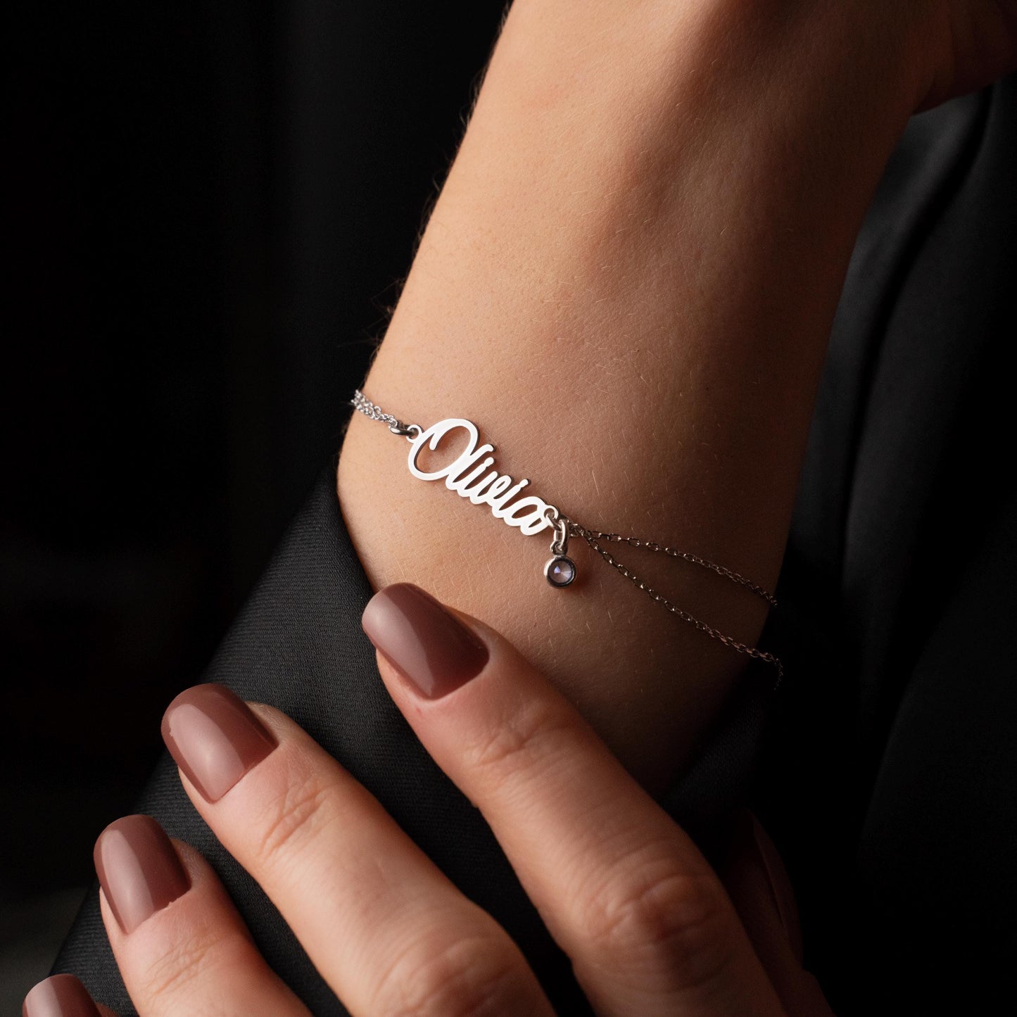 Elegant Birthstone Bracelet with Custom Name - Personalized Sterling Silver Jewelry, Perfect Gift for Her