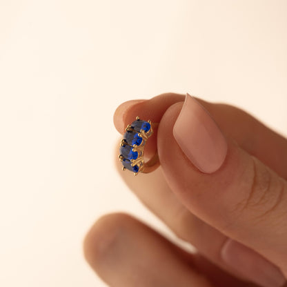 Sparkling Blue Gemstone Huggie Earrings in Gilded Hoops - Perfectly Pretty Gift Idea