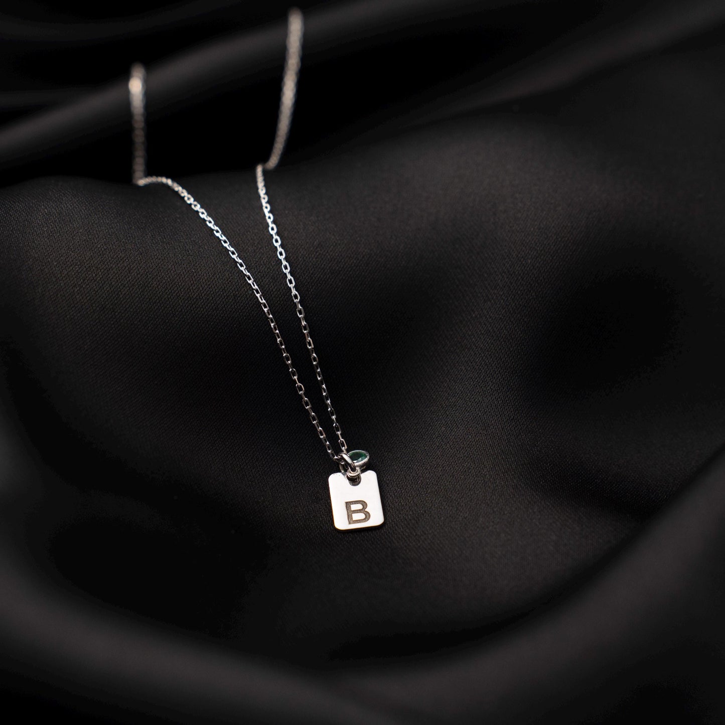 Personalized Birthstone Initial Necklace, Custom Name Jewelry, Sterling Silver Tag Pendant, Gift for Her