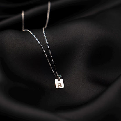 Personalized Birthstone Initial Necklace, Custom Name Jewelry, Sterling Silver Tag Pendant, Gift for Her